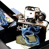 ZIPPO 青龍 ブルー ドラゴン 和柄 ジッポ ライター ブラックニッケル 黒 和風 かっこいい 竜 お守り おしゃれ メンズ ギフト プレゼント