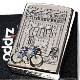 ZIPPO ニューヨーク 自転車 ジッポ ライター かわいい ブルー 重厚立体メタル 両面加工 シルバー おしゃれ 女性 NEW YORK アメリカ FOOD LOVER CLUB おしゃれ 銀 彫刻 レディース ギフト メンズ プレゼント