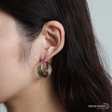 ステンレス 大ぶりピアス 3連ピアス ツイストピアス フープピアス シルバー プチプラ 大きめ 存在感 メタル ワイド 両耳2点 レディース 女性 金属アレルギー対応 イヤリング