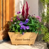 季節の寄せ植え ハンドメイドウッドポット（長方形）  国産木製プランター 国産杉使用６～7種類のお花で構成 鉢植え ラッピング不可 ギフトメッセージOK