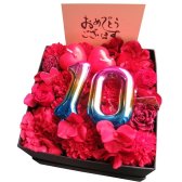 結婚記念日 10周年 花束風ギフト 数字10入り 枯れない 赤バラ プリザーブドフラワー入り 箱を開けてサプライズ  フラワーボックス ご希望数字でお作り致します