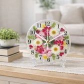 ◆人気のギフト 押し花 花時計 φ15cm 【ラークスパー・ピンク  掛時計 置時計】 押し花をレジンでコーティングしたハンドメイドの可愛い花時計！