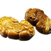 AA品タイガーアイ色合い良好金銭ヒキュウ彫り2個ペア天然石彫刻品置物風水物