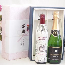 実りの秋の贈り物 感謝の贈り物ボックス イタリア黒葡萄品種赤ワインと国産ワインセット(塩尻ナイアガラスパークリング白ワインやや甘口(長野県)720mlフォレスタ ナティヴァ ネグロ・アマーロ赤ワイン (イタリア) 750ml