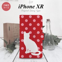 iPhoneXR iPhone XR 手帳型スマホケース カバー 猫 水玉 赤 ピンク  nk-004s-ipxr-dr973