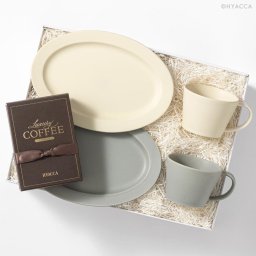 HYACCA限定ギフトボックス サクザン マグカップ CAFE TIME BOX/グレー＆ホワイト ［作山窯×HYACCA］ 結婚祝い 新築祝い 新居祝い ペア プレゼント 食器セット  皿 美濃焼　気が利く　縁起がいいもの　おしゃれ　式なし　ハイブランド　ハイセンス　15000円 クリスマス
