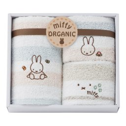 冬の贈り物お歳暮 フェイスタオル&ウォッシュタオル2P ミッフィー フェイスタオル:34×80cm、ウォッシュタオル:34×35cm 0.4kg パイル糸:綿100%（オーガニックコットン）、地糸:綿100%