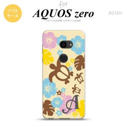 AQUOS zero アクオス ゼロ 801SH スマホケース カバー ソフトケース 亀とハイビスカス 黄色 イニシャル 対応 nk-801sh-tp1105i[スマホ,スマホケース,スマホカバー,ケース,カバー,ジャケット]