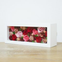 Framed preserved flower arrangement*Red&Pink wide(フレーム入りアレンジメント＊プリザーブドフラワー＊横長赤×ピンク)