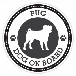セーフティサイン ステッカー Dog on board PUG パグ ブラック 直径13cm あおり運転 対策 カーステッカー 煽り運転対策 自動車用 屋外 屋内 防水 かわいい おしゃれ 安全対策 カーサイン 肉球マーク