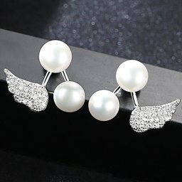 ピアス 両耳用 キュービックジルコニア 淡水パール シルバー925 ホワイト ピンク パープル シルバー スタッド 中粒 上品 大人 天使の羽 バックキャッチ pe0053