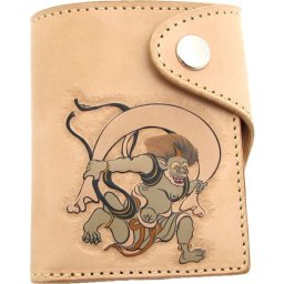 二つ折り財布 革 日本製 牛革 ハンドメイド ショートウォレット 和柄 風神 レリーフ仕上げ メンズ プレゼント ホワイトデー