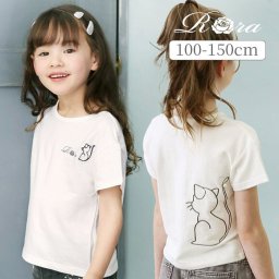 キッズ Tシャツ 半袖 女の子 通販 カットソー 73062401 半袖Tシャツ 夏服 ねこ 猫 ネコ 刺繍 パール シンプル カジュアル 可愛い おしゃれ かわいい オシャレ こども 女子 通園 通学 トップス 子ども服 子供服 キッズファッション