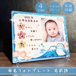【 命名書　名前詩　藍 】 贈り物 ギフト プレゼント 父の日 母の日 敬老の日 誕生日 記念日 出産祝い プチギフト 出生祝い お祝い フォトフレーム 七五三 命名プレート 命名書 命名 日付 写真 写真立て