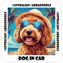 名入れ可 Australian Labradoodle オーストラリアンラブラドゥードル 犬 カーステッカー シール DOG IN CAR 海 麦わら帽子 サングラス 夏 13x13cm 正方形 防水 屋外 屋内 車ステッカーステッカー 車 バイク サインステッカー カーサイン
