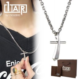 正規品 ショッパー付き 1AR by UNOAERRE 真鍮 クロスネックレス アズキチェーン メンズ レディース ユニセックス ペンダント ホワイトシルバー シンプル おしゃれ プレゼント ギフト アクセサリー 男性 女性 誕生日 結婚記念日 贈り物 成人 卒業 入学