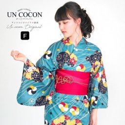 女性浴衣　レディース浴衣　浴衣　単品　浴衣単品　仕立て上がり　レトロ　女性用　フリー　緑　グリーン　桜　　花柄　変わり織