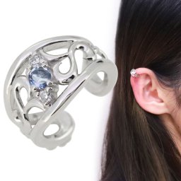 イヤーカフ シルバー 片耳 レディース イヤカフ 人気 3月誕生石 アクアマリンサンタマリア 唐草 SV925