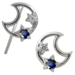 星 サファイア 月 ピアス 無くさない プラチナ ピアス