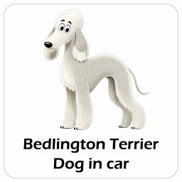 名入れ可 Bedlington Terrier ベドリントンテリア カーステッカー シール 犬 アメリカン カートゥーン スタイル アニメ風 13x13cm 正方形 防水 屋外 屋内 ドッグオンボード デカール
