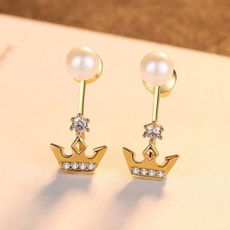 ピアス 両耳用 淡水パール キュービックジルコニア シルバー925 スタッド ホワイト イエローゴールド シルバー 小粒 メレ 王冠 ce0130
