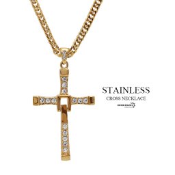 ステンレス 6面カット ダブル喜平ネックレス 18k gp クロス ゴールド 18金 仕上げ CZ ペンダント メンズ HIPHOP b系 50cm 60cm 男性
