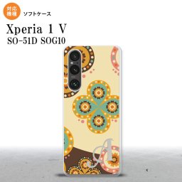 Xperia 1V Xperia 1V スマホケース 背面ケースソフトケース エスニック 花柄 ベージュ 茶 +アルファベット 2023年 6月発売 nk-xp15-tp1583i