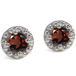ミル打ち・ピアス・一粒・ピアス・ガーネット・K10