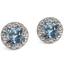 ミル打ち・ピアス・一粒・ピアス・アクアマリンサンタマリア・K10