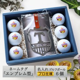 ゴルフネームプレート＆ボールセット＜プロ仕様＞【ステンレス切り文字 ネームタグ「エンブレム型」＆ 名入れ ゴルフボール 6個セット】 本革 プレゼント 高級 ゴルフ ゴルフ用品 誕生日 母の日 父の日 敬老の日 記念日 男性 女性 20代 30代 40代 50代 60代 70代