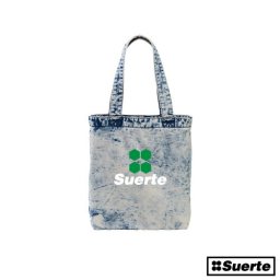 Suerte Four leaves デニムトートバッグ ケミカルウォッシュ 四つ葉 キャンプ アウトドア BBQ スポーツ 手提げバッグ 手提げかばん 手提げトート 大容量