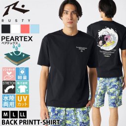 【20%OFFセール】Tシャツ 半袖 メンズ ペアテックス RUSTY ラスティ UVカット クルーネック ロゴ スポーツウェア 夏 紫外線対策 水陸両用 サーフT ラッシュガードTシャツ サーフブランド 海 黒 白 2025ss karlas