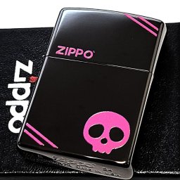 ZIPPO ライター スカル＆ロゴ ジッポ ドクロ ブラックニッケル ピンク 骸骨 可愛い 黒 ガイコツ ダイアゴナルライン おしゃれ メンズ プレゼント ギフト