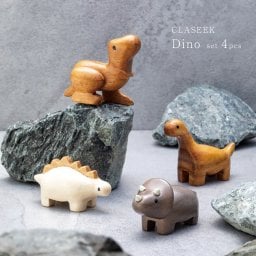 CLASEEK クラシーク Dino《4個セット》[箸置き セット 木製 恐竜 かわいい ギフト おもしろ カトラリーレスト ユニーク おしゃれ 雑貨 天然木 はしおき トリケラトプス ティラノサウルス ステゴサウルス ダイナソー 新生活] 即納