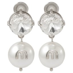 ミュウミュウ MIUMIU 5JO561 2D4Y F0ZJJ ソリテール ジュエル クリップ イヤリング クリスタル Mロゴ パール シルバー＋ホワイト レディース アクセサリー SOLITAIRE JEWELS