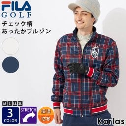 FILA GOLF フィラゴルフ ゴルフウェア メンズ ブルゾン ブランド 秋 冬 フリース ハイネック ジップアップ チェック アウター ジャケット 長袖 UVカット ストレッチ 保温 防寒 M L LL 3L 大きいサイズ スポーツ アウトドア かっこいい 20代 30代 40代 50代 karlas 敬老の日 プレゼント ギフト