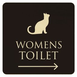 27x27cm トイレ 御手洗 TOILET トイレマーク ねこ 猫 ネコ ブラック ナチュラル WOMENS 右 矢印 ピクトサイン 木製ドアサイン ドアプレート インテリア 施設 案内