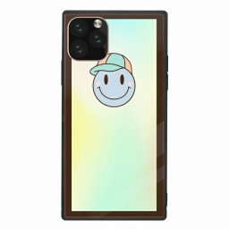 スクエア型 四角 耐衝撃 背面ガラス 強化ガラス iPhone11対応ケース TPU ハードケース iPhone11ProMax iPhoneX/XS iPhoneXR iPhone8plus iPhone7 Galaxy S9 ケーススマイル ニコニコ ニコちゃん フェイス 可愛い