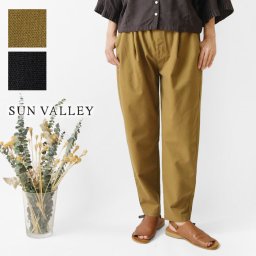 【SUN VALLEY サンバレー】レーヨン混 綿麻平織 テーパードパンツ (SK5012257)レディース 春 夏 ロング コットン リネン ウエストゴム ナチュラル カジュアル シンプル きれいめ 無地 黒 20代 30代 40代 50代 60代 母の日 クリスマス ギフト プレゼント