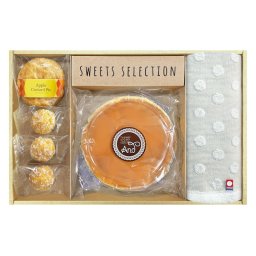 実りの秋の贈り物 ふわふわチーズケーキ&カスタードアップルパイ+今治タオル セット内容/シューラスク×3、チーズケーキ･アップルパイ（カスタード）･フェイスタオル（34×80cm）×各1