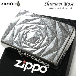 ZIPPO ライター アーマー ローズ ジッポ 両面加工 バラ ホワイトニッケルバレル 彫刻 薔薇 シルバー Shimmer Rose おしゃれ 可愛い レディース メンズ ギフト プレゼント
