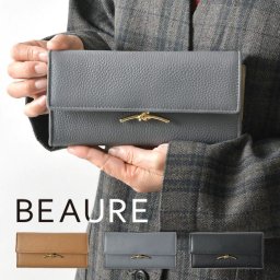 【Beaure ビュレ / ヴュレ】カウレザー メタルパーツ 三つ折り ロングウォレット 長財布 (B23534) レディース 本革 牛革 小銭入れ カード入れ ブランド 可愛い 黒 母の日 クリスマス ギフト プレゼント 20代 30代 40代 50代 60代