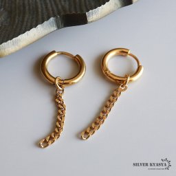 チェーンピアス レディース ドロップピアス フープピアス 女性 喜平チェーン ゴールド 18K GP ステンレス 両耳用 金属アレルギー対応 イヤリング