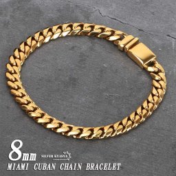 幅8mm 6面カット 喜平ブレスレット ステンレス 金 差し込み式 喜平チェーンブレスレット マイアミキューバンリンク 父の日