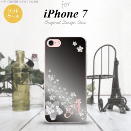 【iPhone7】【スマホケース/スマホカバー】【アイフォン７】iPhone7 スマホケース ケース アイフォン７ ソフトケース イニシャル 花柄・サクラ（B） 黒 nk-iphone7-tp185ini【メール便送料無料】