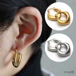 フープピアス 太め ステンレス レディース イヤリング ゴールド シルバー gold 2点セット ワイド 大ぶり 軽い 両耳用 金属アレルギー対応 女性
