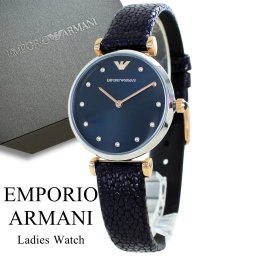 エンポリオアルマーニ 時計 レディース 母の日 腕時計 手表 GIANNI T-BAR ジアンニティーバー 32mm シルバーケース ダークネイビー レザー クリスタル AR1989 時計 誕生日 ギフト 成人 卒業 入学