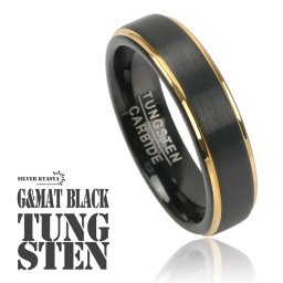 タングステン つや消し マット 幅5mm ブラック ゴールド ツートン リング 高耐久 頑丈 金属アレルギー対応 指輪