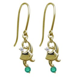 キャット・ピアス・猫ピアス・エメラルド・フックピアス・18金