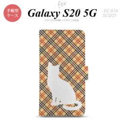 SC-51A SCG01 Galaxy S20 5G 手帳型 スマホケース 全面印刷 おしゃれ ストラップホール 内側にカードポケット付き 猫 バイアスチェック 赤茶 nk-004s-s20-dr953